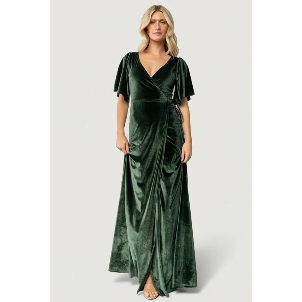 Baltic Born NEW Meghan Velvet Wrap Maxi Dress Green S Elegant Romantic Fairycore